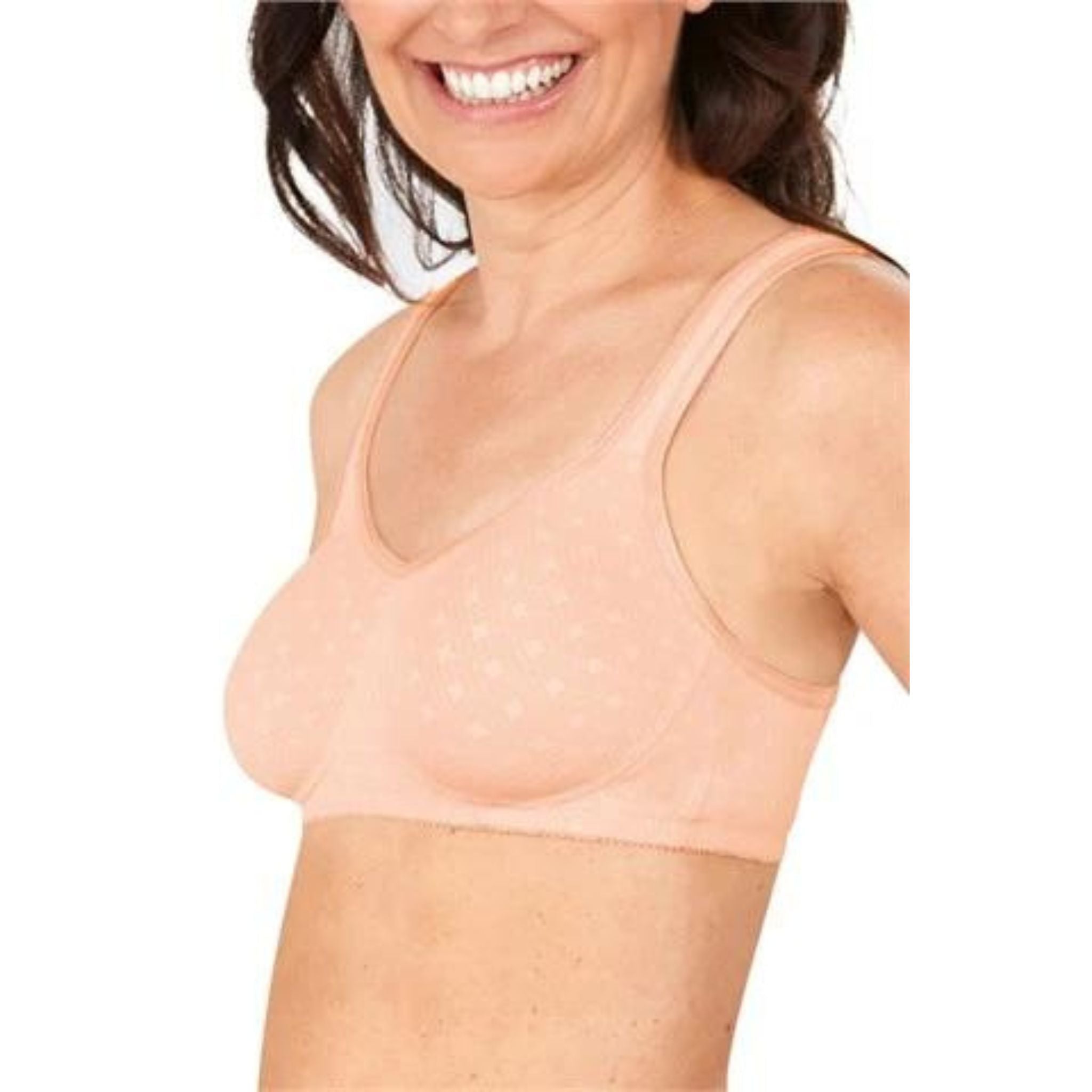 Classic fitting, wire-free Tiana bra feels soft and breathable. Designed with our Dianna Soft Bra in mind, the padded shoulder straps increase in width in the larger sizes and are comfortably supportive.