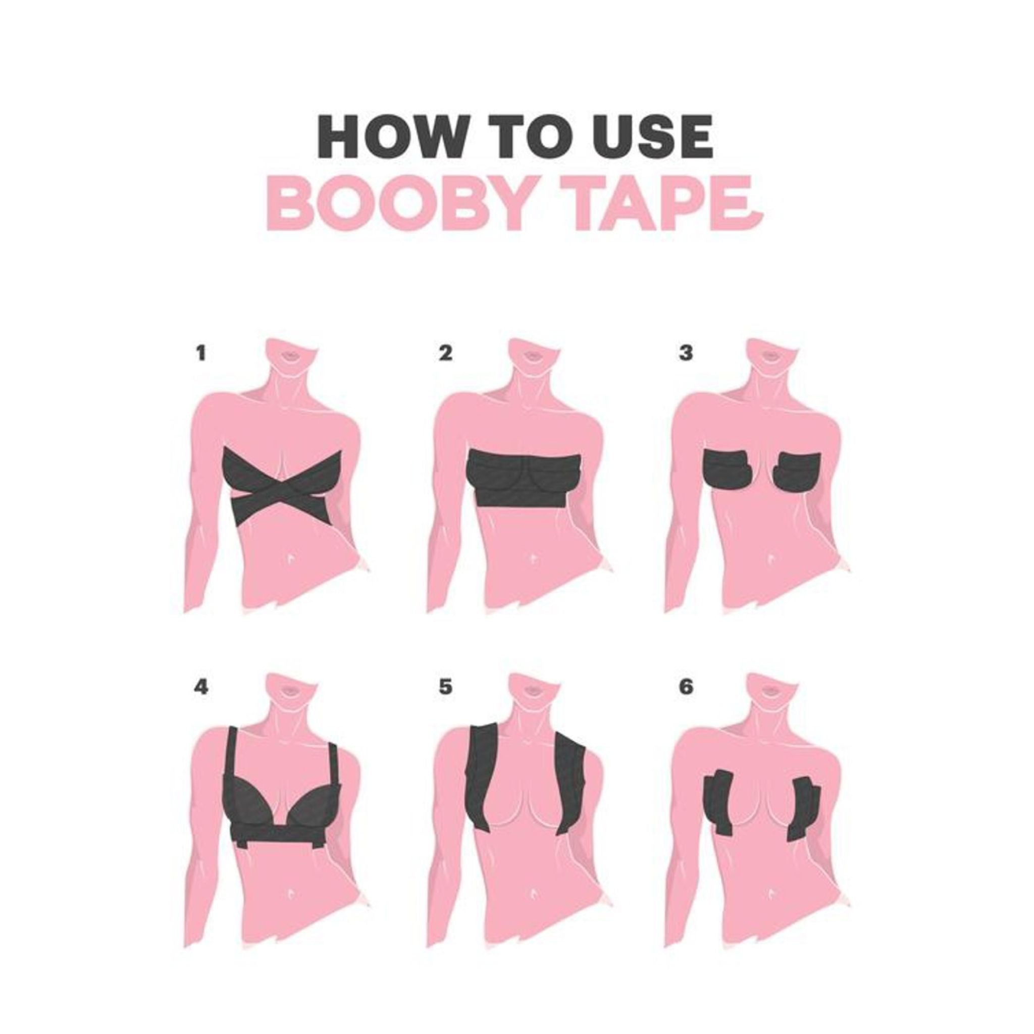 Have you ever found the cutest outfit but couldn’t find a bra that worked? Have you bought a product that claimed to give you a breast lift but found there was no support? Booby Tape is the answer! Lifts any size bust Latex free 5 metre roll will last multiple uses Wear outfits you couldn’t wear before because you can now go braless Cut your own tape length to suit your unique figure