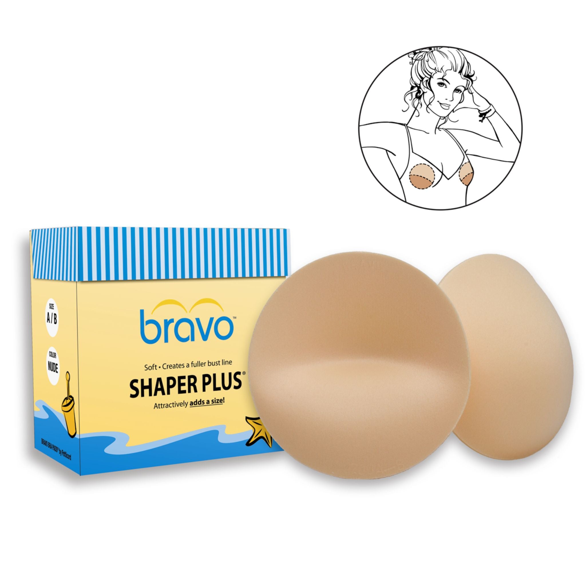Bravo developed the Shaper Plus® (Style 9200) especially for small busts. Pushes up from the inside for breast lift to help fill out the cup. Makes your bust line bigger for a natural looking breast shape.