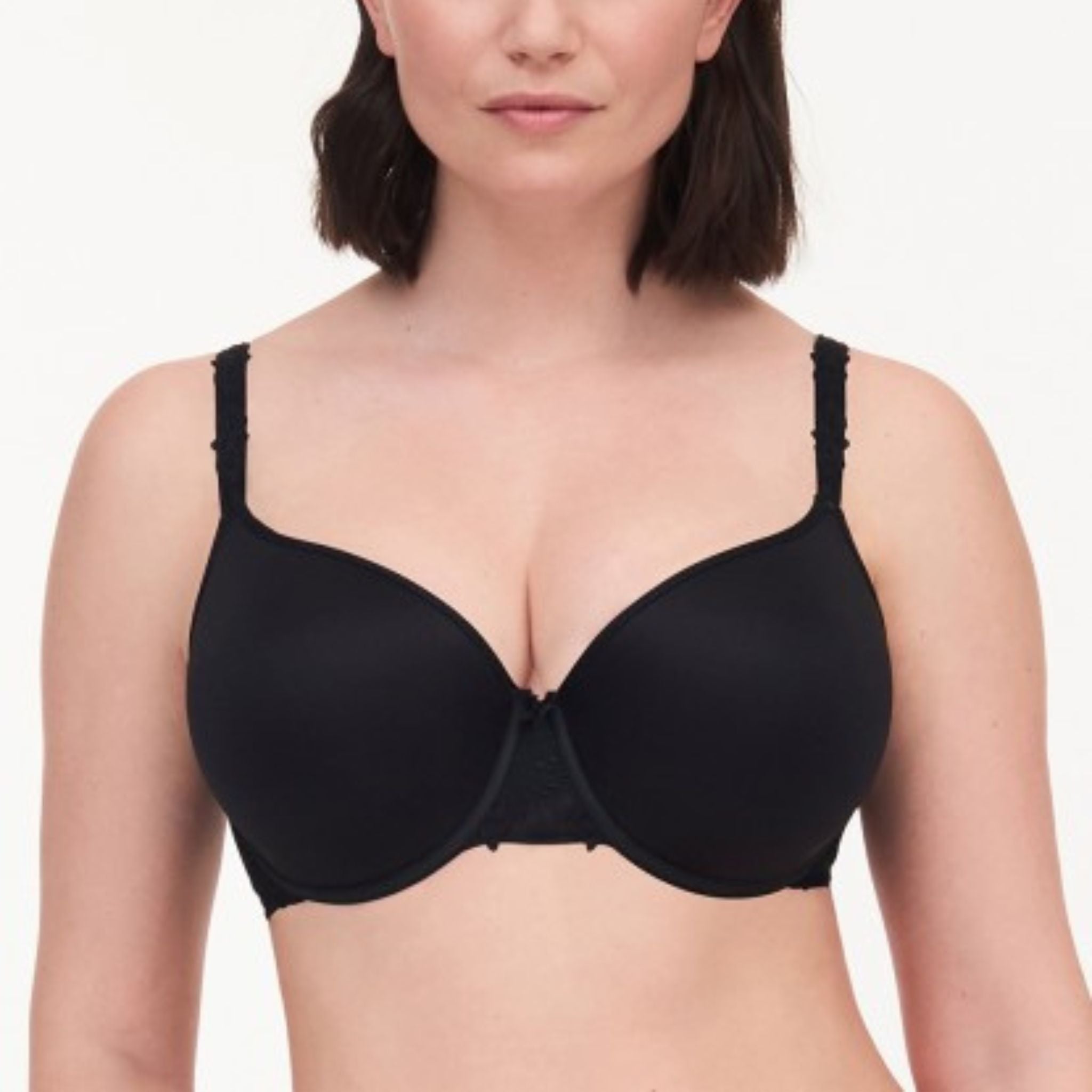 Memory foam underwire cups adapt to your shape for a truly personalized fit Demi, low-cut coverage that creates a round and uplifted neckline Embroidered mesh band lies smooths across the back Convertible clip on the straps easily converts to a halter-neck or criss-cross style