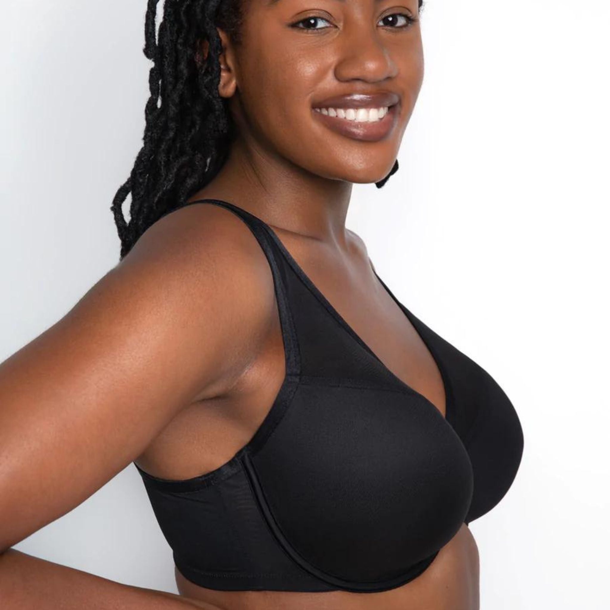 Sophisticated sexy, designed with a sheer mesh over Curvy Couture's signature tulip pad for perfect coverage and a gradual, natural lift. This plus size t-shirt bra is perfect under any outfit, especially lowering necklines. Smooth mesh overlay on lightly padded, underwire cup.