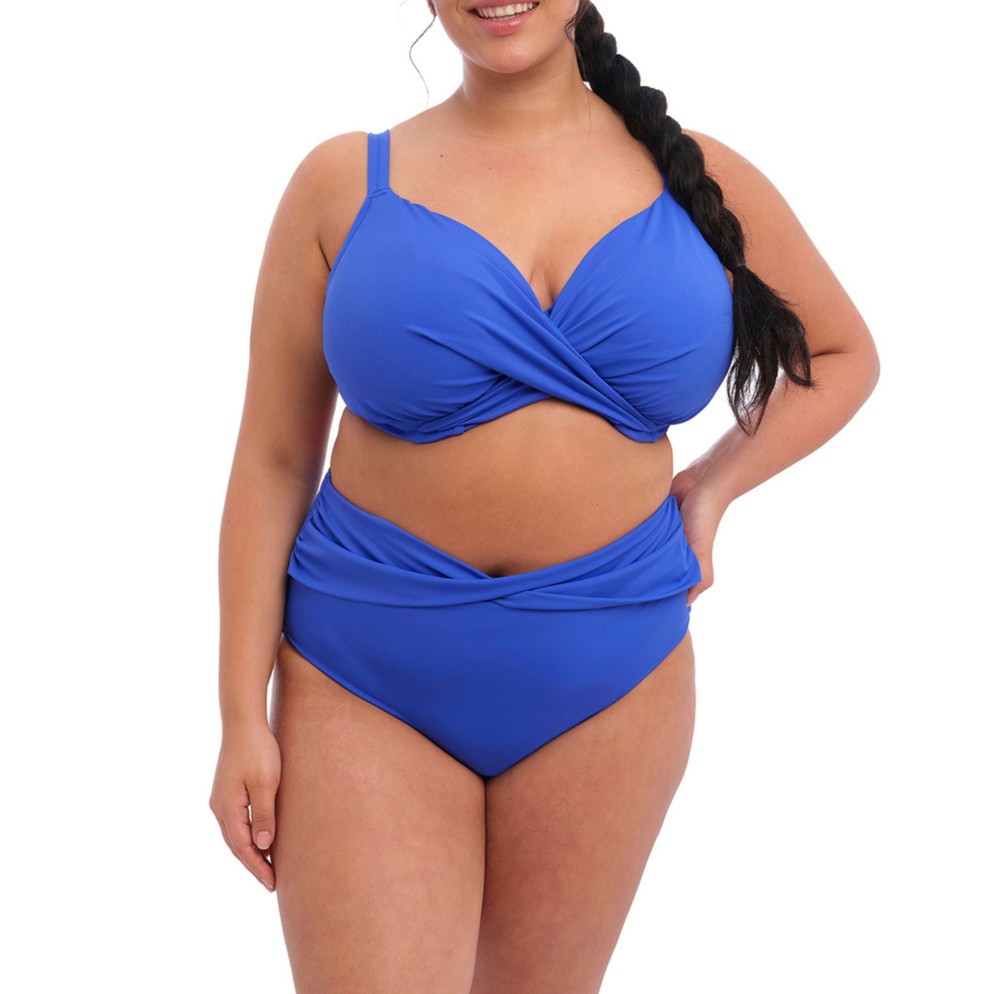 Crafted for the perfect poolside style, uncover the chic Magnetic Wrap Plunge Bikini Top. The must-have look features a flattering gathered wrap overlay on fully lined cups for undeniable comfort and support. Flattering gathered wrap overlay at the front Concealed elastic at the neckline for ease of fit Designed to fit like an Elomi lingerie bra with fully lined cups Adjustable shoulder straps