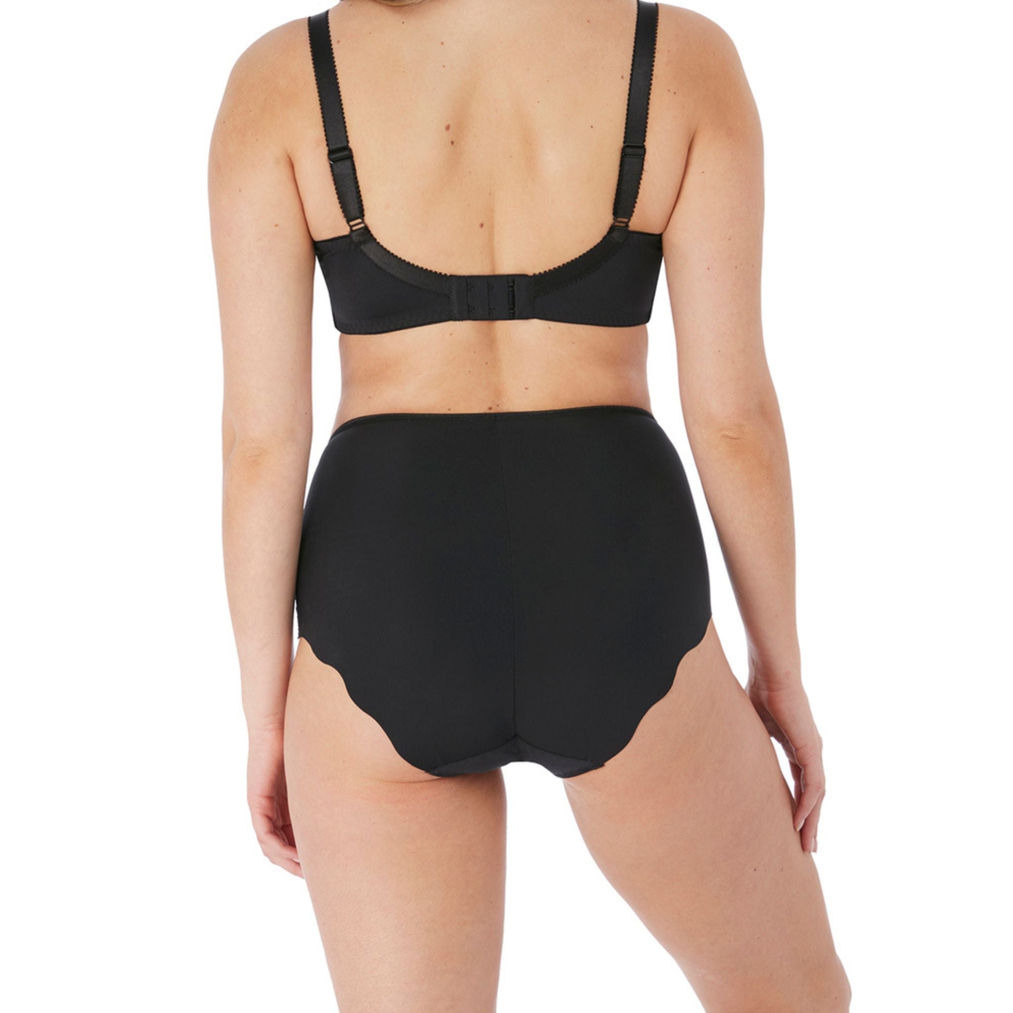 For light control and smoothing, discover the Ana High Waist Brief in Black, crafted from a soft fabric with stretch embroidery adorning the front leg and a scallop edge detail for no VPL under clothing. High waist fit All over embroidery with lined panel for modesty and comfort Stretch embroidery adorns the front leg Soft touch fabric with a scallop edge detail