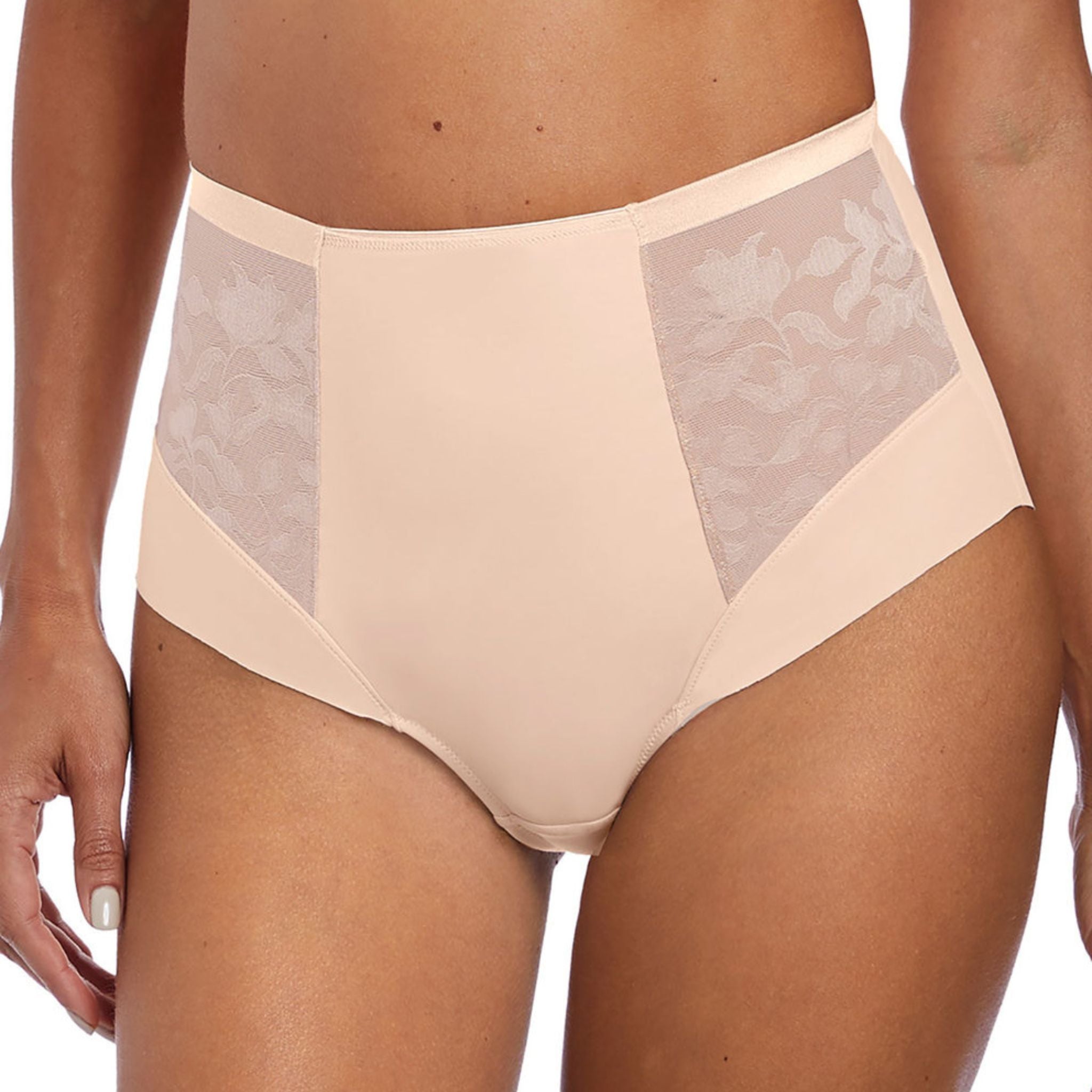 Soft handle fabric Clean stitch- free finish gives a smooth second skin feeling for no VPL Integral stretch band in lace allows for a flat clean finish at front waist Lined tummy panel for light control and smoothing