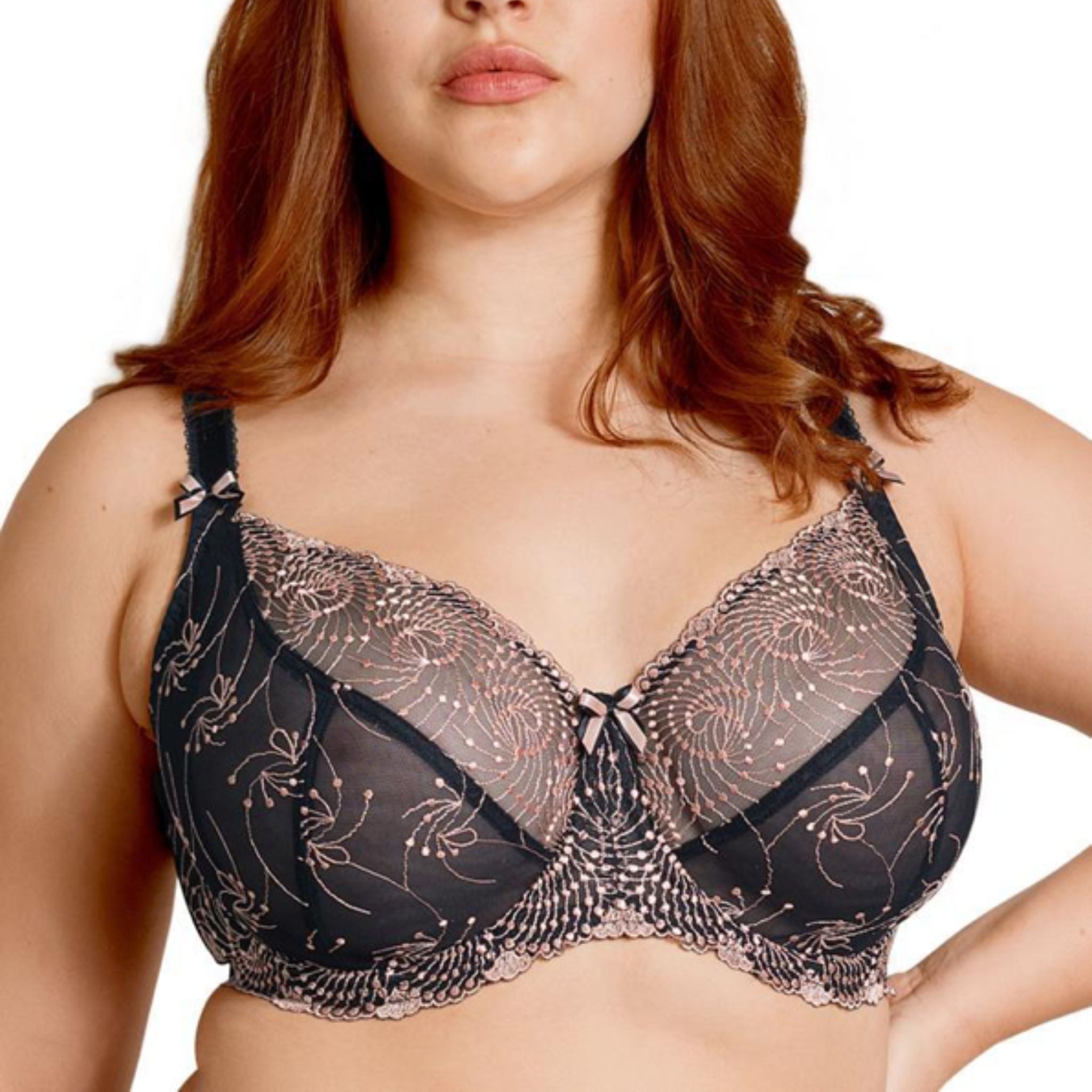 Beautifully detailed 2-coloured embroidery provides not only all day comfort but also superior support. This feminine full coverage, underwire bra features amazing lift and round shape. Beautifully decorated, fully adjustable straps prevent slippage and offer a snug fit. Inside sling provides not only great support especially in larger cup sizes but also great lift.