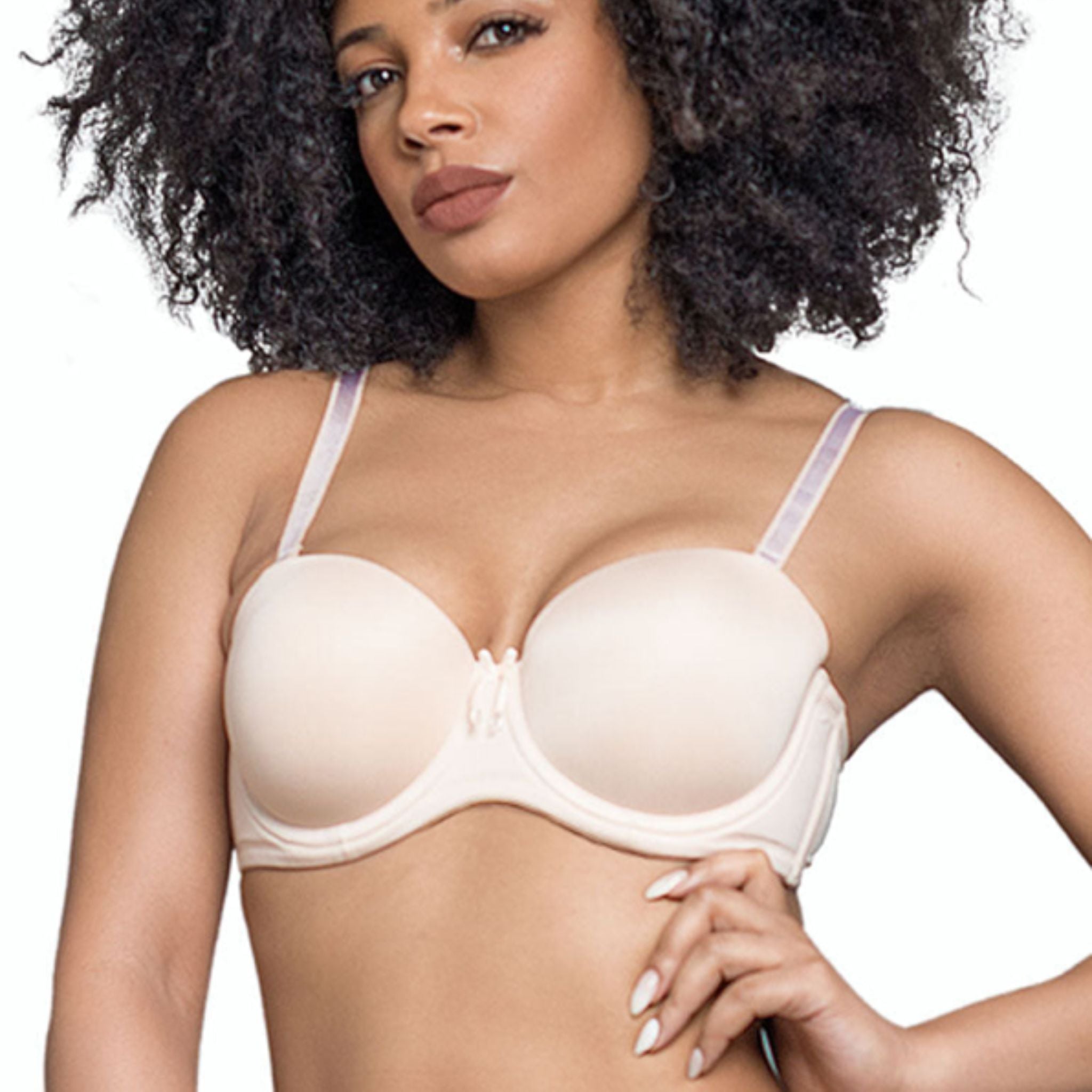 New Strapless, memory foam cup, two strap positions, wide and very supportive band.