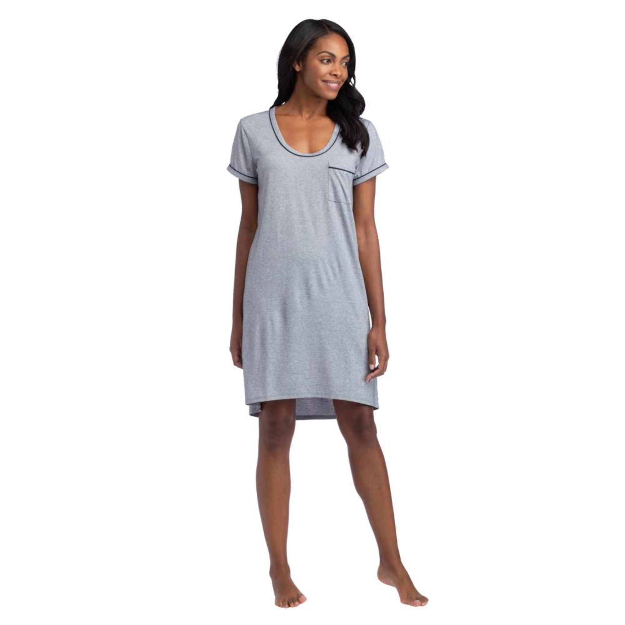 Softies 36” Cali Sleep Shirt with Colored Trim is cozy beyond belief! You’ll fall in love night after night with its elegantly crafted style, including the oh-so-sweet contrast piping on the scoop neckline and short sleeves. It's just-above-the-knee hemline creates a special sway and flow you can't get from an ordinary nightgown.