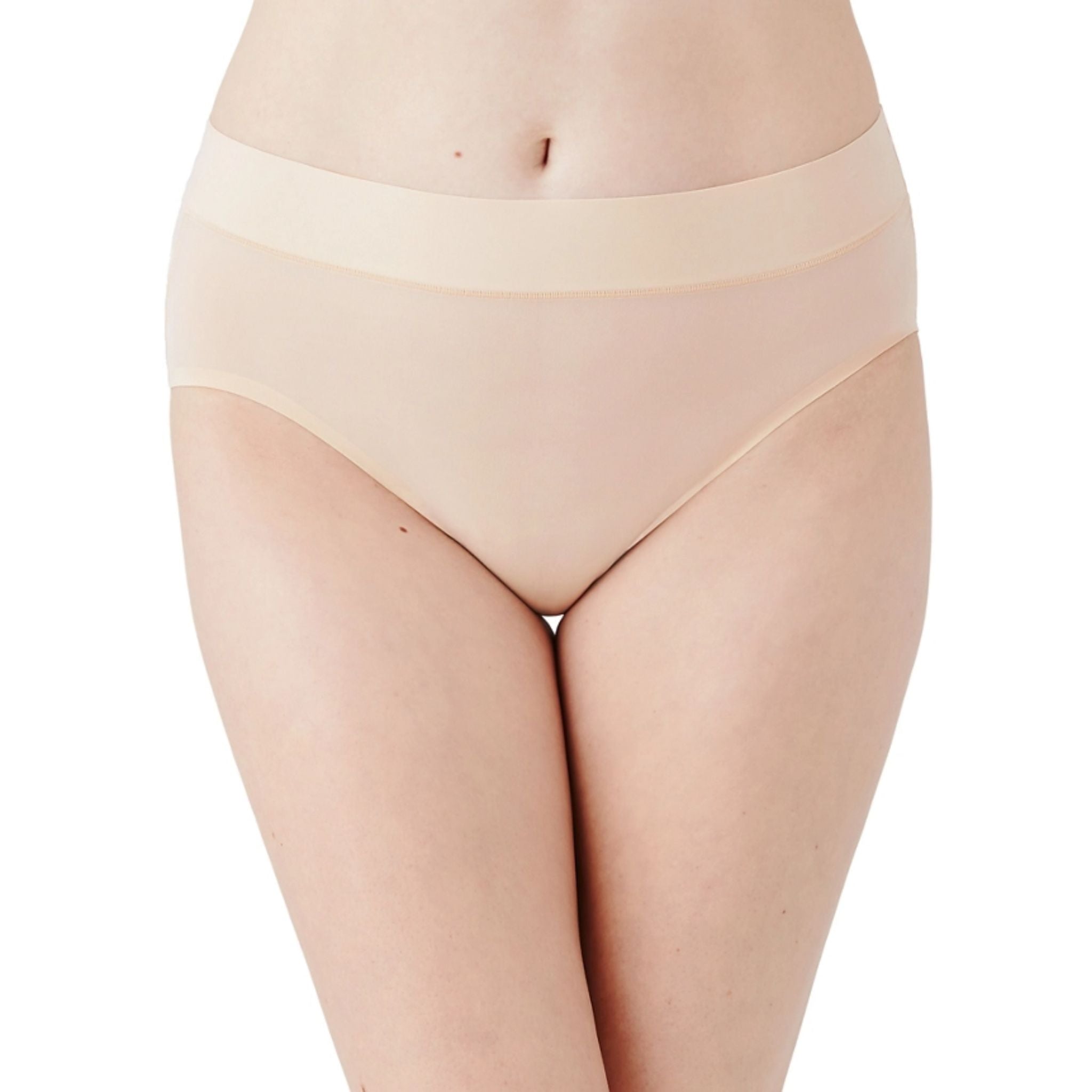 Uncomplicated and oh-so comfy, this easy-to-wear panty has an elastic-free waistband that won't pinch or dig and virtually vanishes under your clothes, making it the perfect start to any outfit. Full coverage hi-cut Wide, elastic-free waistband won't pinch or dig and provides a smooth look under clothes Bonded leg openings eliminate panty lines Cotton gusset Fabric content: Body: 79% Nylon/21% Spandex, Crotch Lining: 100% Cotton