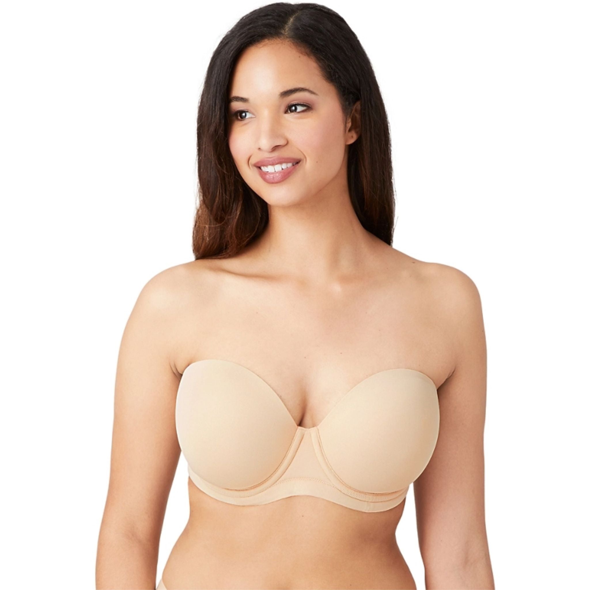 Designed to stay in place, Wacoal's best-selling strapless bra with underwire provides all-day comfort. With foam cups that flatter your figure and detachable straps that convert to traditional, halter, crisscross, and one-shoulder styles, this is an everyday option you can wear with anything and always know you look your best.