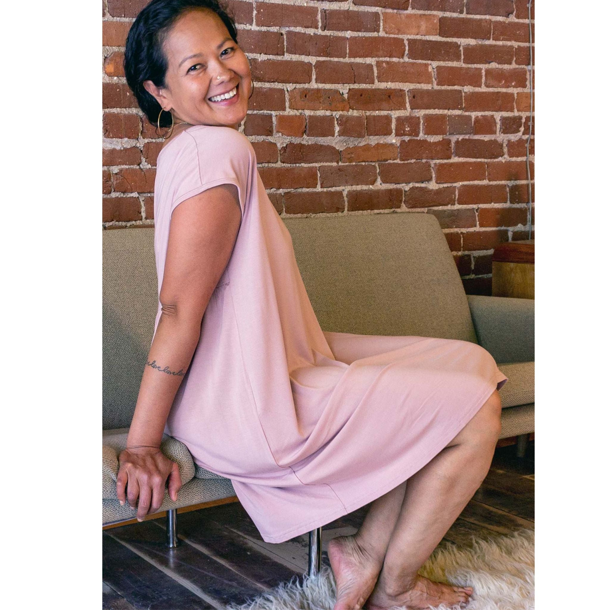 The Opal Nightshirt spins and sways to your Sunday morning playlist with carefree abandon. Yala's take on a babydoll silhouette, Opal is youthful and roomy with a high neckline, cap sleeve, and delicate gathering at the back. 95% Viscose from USDA Certified Organic Bamboo | 5% Spandex