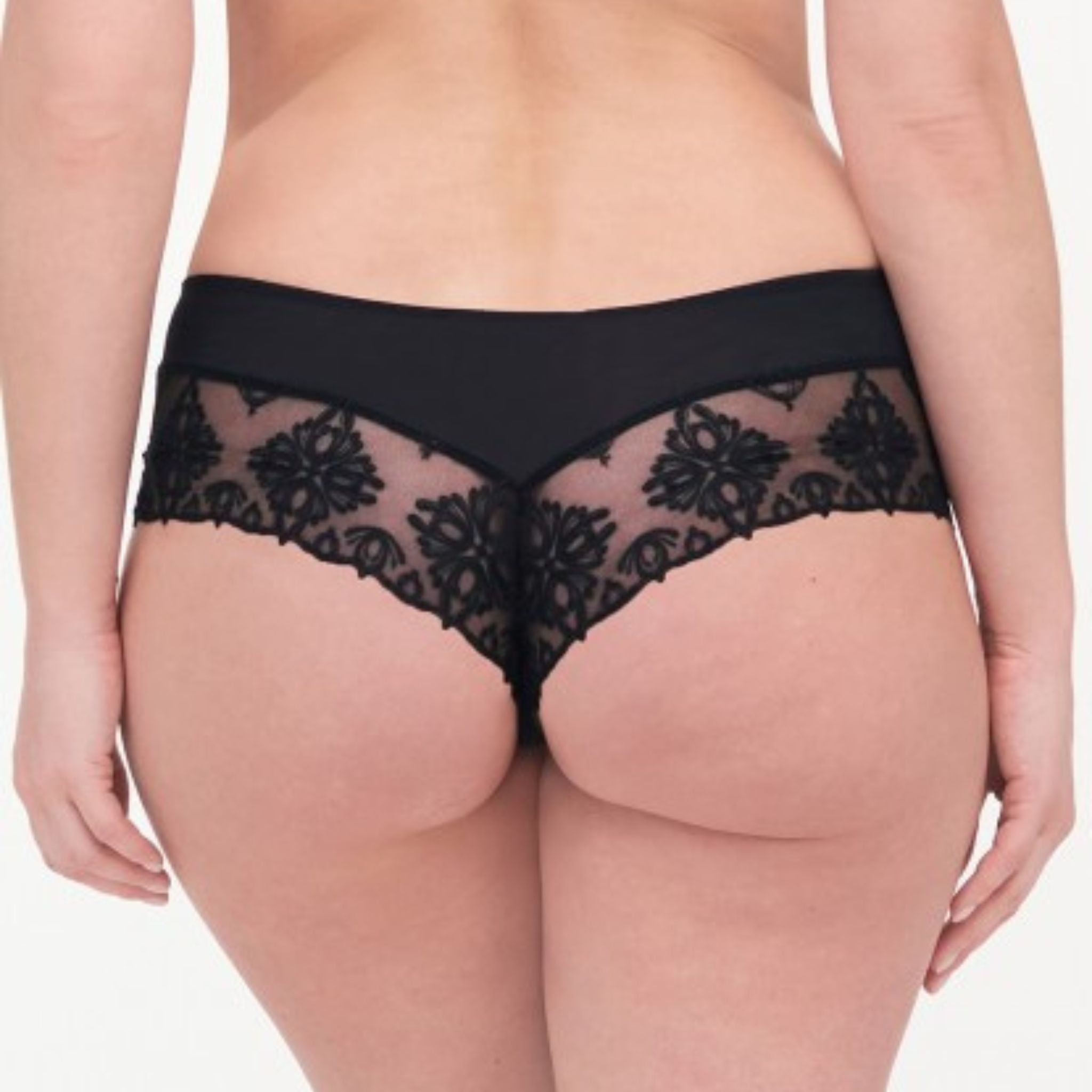 Made of sheer, embroidered tulle, the low-rise Champs Elysse Lace Hipster is modern and sexy. Cheeky back coverage and a V-shaped waistband provides a seductive twist to this everyday style.  Sheer lightweight embroidered tulle  Low-rise everyday style  Lace leg openings stay put without digging in  Designed in France