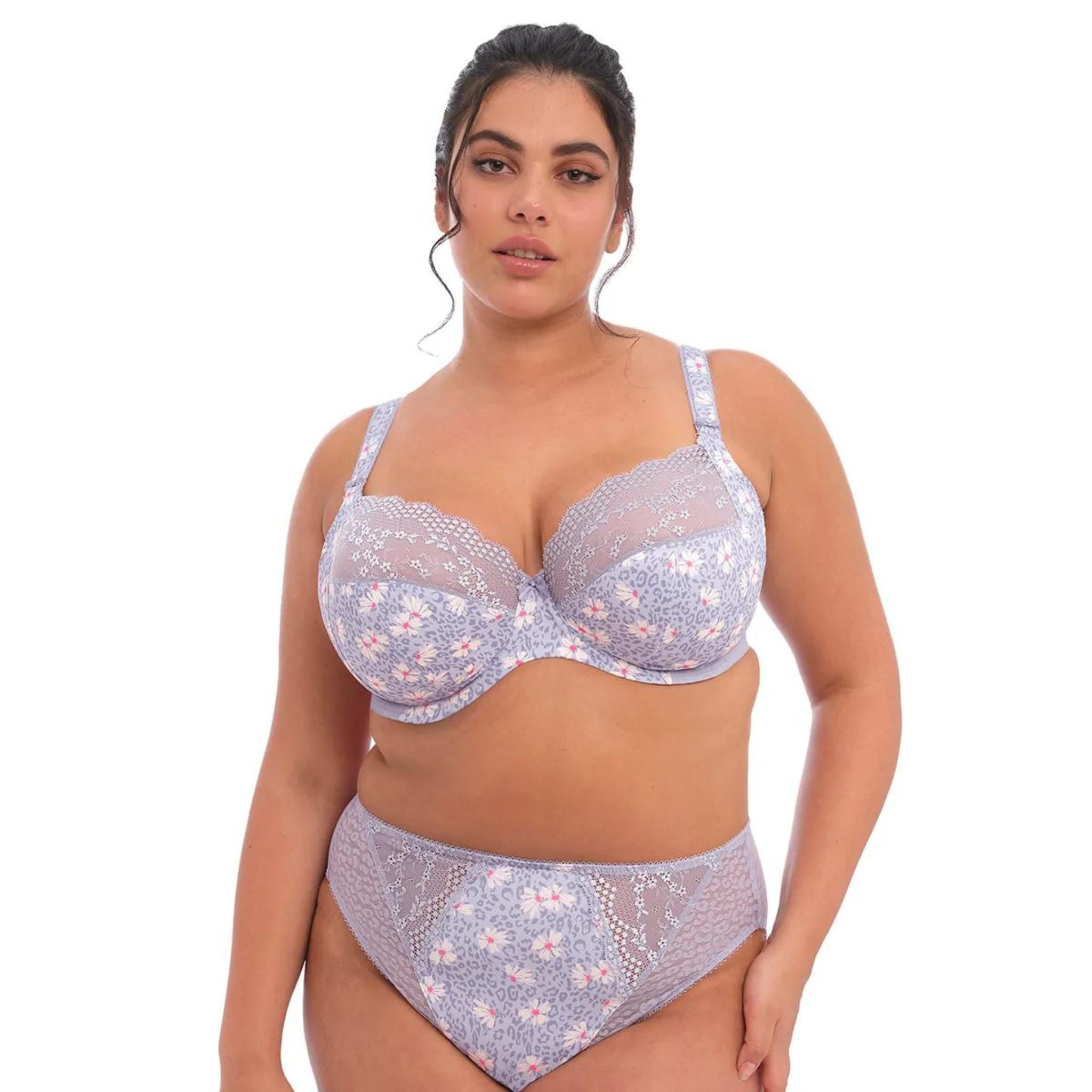 Release your wild side with the Lucie Plunge Bra. The top of the cup features powerful stretch lace to create a beautiful rounded shape and ease of fit.   Banded underwired plunge bra with three section printed cups plus side support panel for forward shape