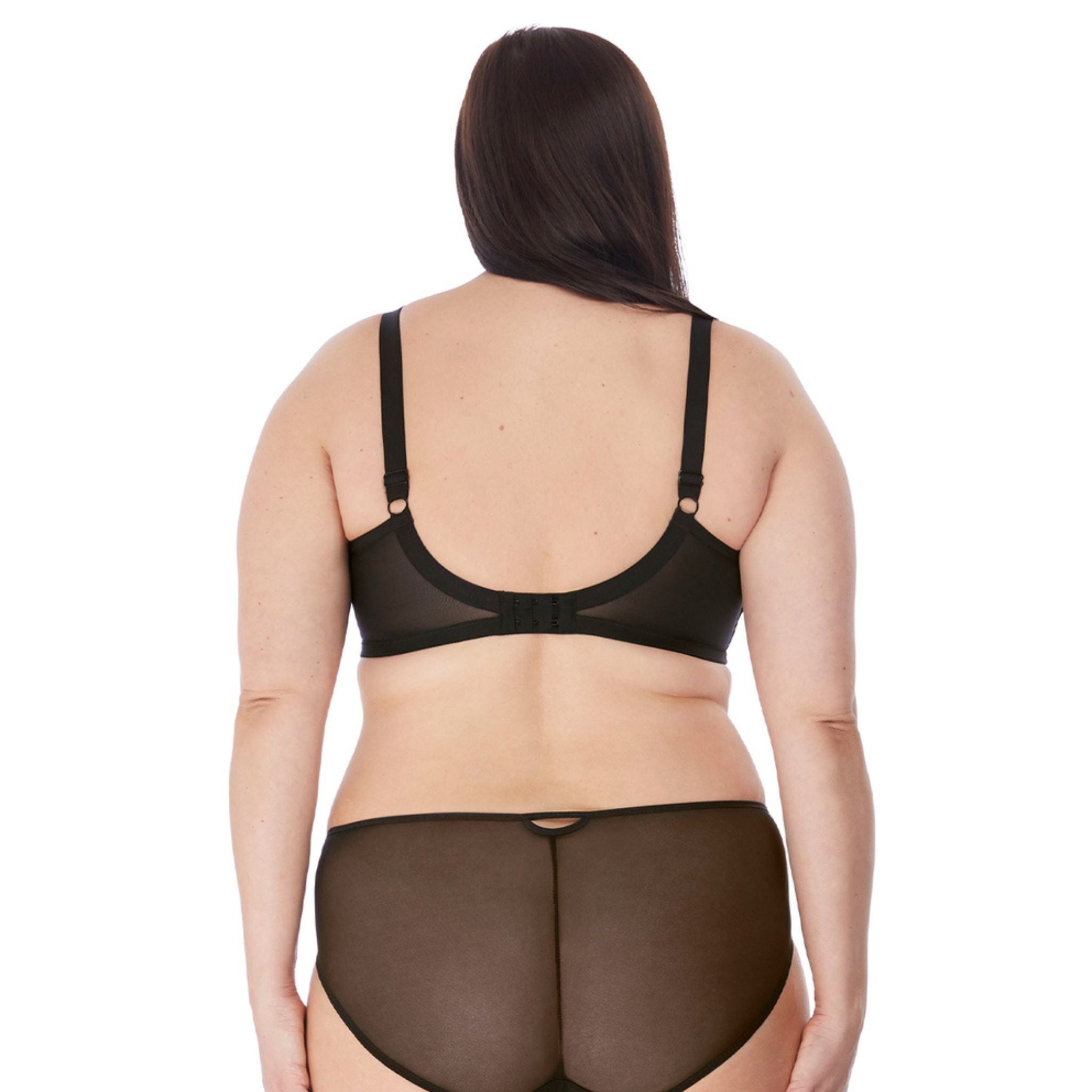 Simple yet striking, Sachi takes centre-stage with the Plunge Bra in a signature Black colourway. The bra showcases sheer and solid panelling with on-trend strap detailing, designed to be seen and emphasise cleavage. A three piece cup offers forward shape and uplift in cup sizes DD - JJ.