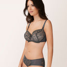 Treat yourself to the Josephine balcony, underwired bra in Charcoal grey. The design, which is enhanced by the use of bright, lurex thread, complements all shapes and offers great support. With its lightweight tulle, which lends it a subtle diaphanous quality, the Josephine balcony bra is one of the collection’s most sensual pieces. A must-have item.