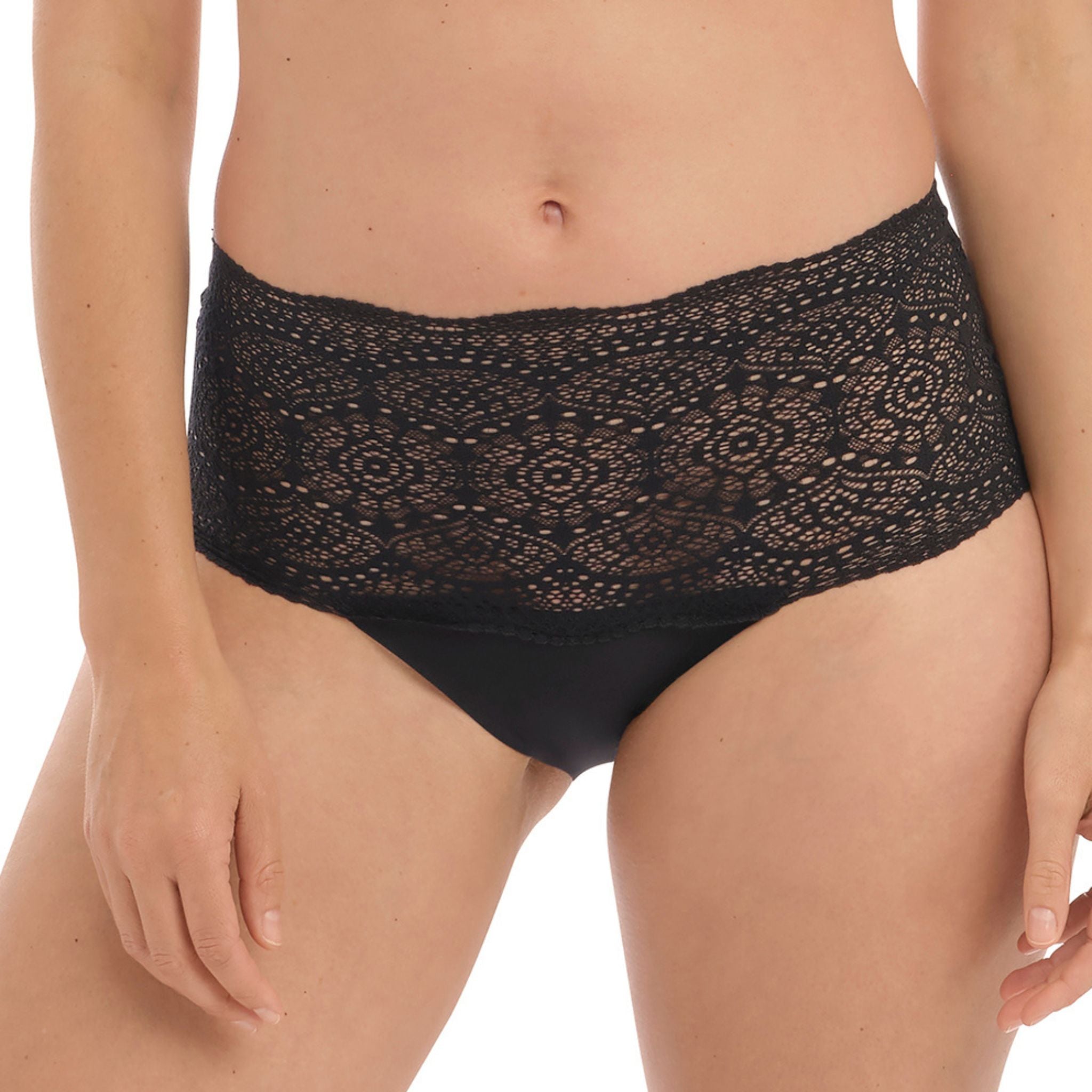 Uncover Lace Ease for an effortlessly sophisticated update to your lingerie basics. The innovative Invisible Stretch Full Brief is crafted to ensure a smooth silhouette under clothes. Soft handle fabric creates a second skin feel, with super stretch Art Deco lace for a luxurious touch.  Fuller coverage brief  Soft handle fabric for a smooth second skin feel  Super stretch flat lace with bonded seams and gusset for a no VPL finish  One size fits XS - XL