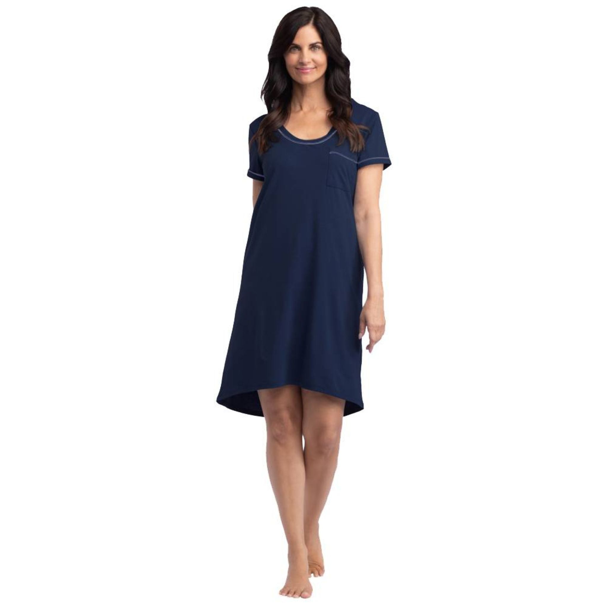 Softies 36” Cali Sleep Shirt with Colored Trim is cozy beyond belief! You’ll fall in love night after night with its elegantly crafted style, including the oh-so-sweet contrast piping on the scoop neckline and short sleeves. It's just-above-the-knee hemline creates a special sway and flow you can't get from an ordinary nightgown. 