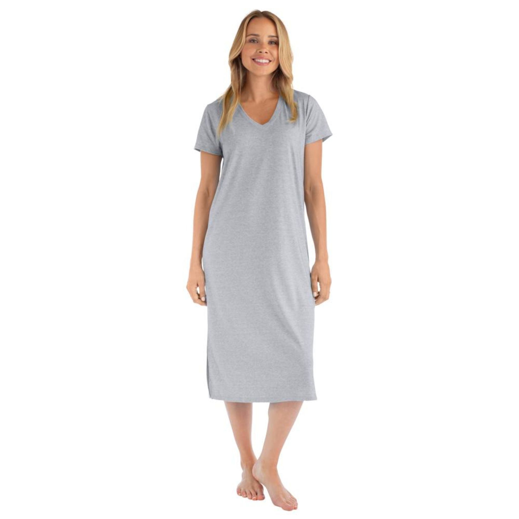 Your go-to sleep essential, night after night. Softies’ Jennifer V-Neck nightgown is incredibly effortless, soft, and lightweight. Made from our temperature regulatingDri-release® knit fabric, this relaxed, short-sleeve nightgown keeps you cool and comfortable wash after wash. It features a flowy fit and flattering side slits for maximum comfort.