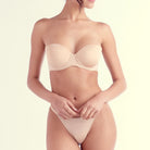 The "Sascha" bra gives a natural-looking curve and can be worn as a strapless push-up bra or an every day bra with the additional straps. The smooth microfiber appears seamless under clothes. The removable push-up padding makes this must-have bra versatile and a welcome addition to any petite woman's lingerie wardrobe. "Sascha" is also the perfect foundation bra for any formal dress or bridalwear. Finally, a strapless bra in a small bra size!